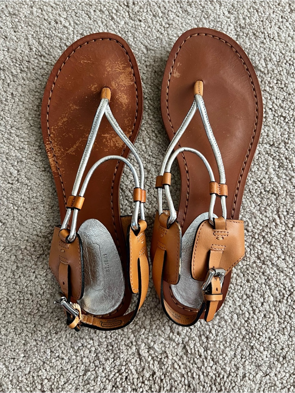 Coach Brown Leather Sandals with Silver Straps